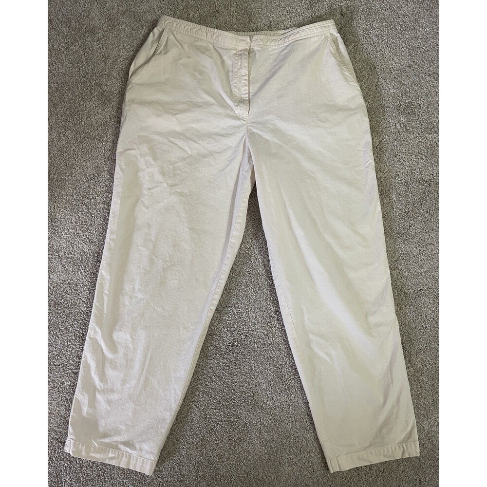 Eileen Fisher Wide Leg Cropped Cotton Pants Large Women's Medium Cream P315